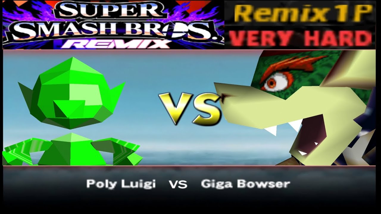 Smash Remix HD Textures Gameplay - Remix 1p Mode Polygon Luigi (Very Hard)