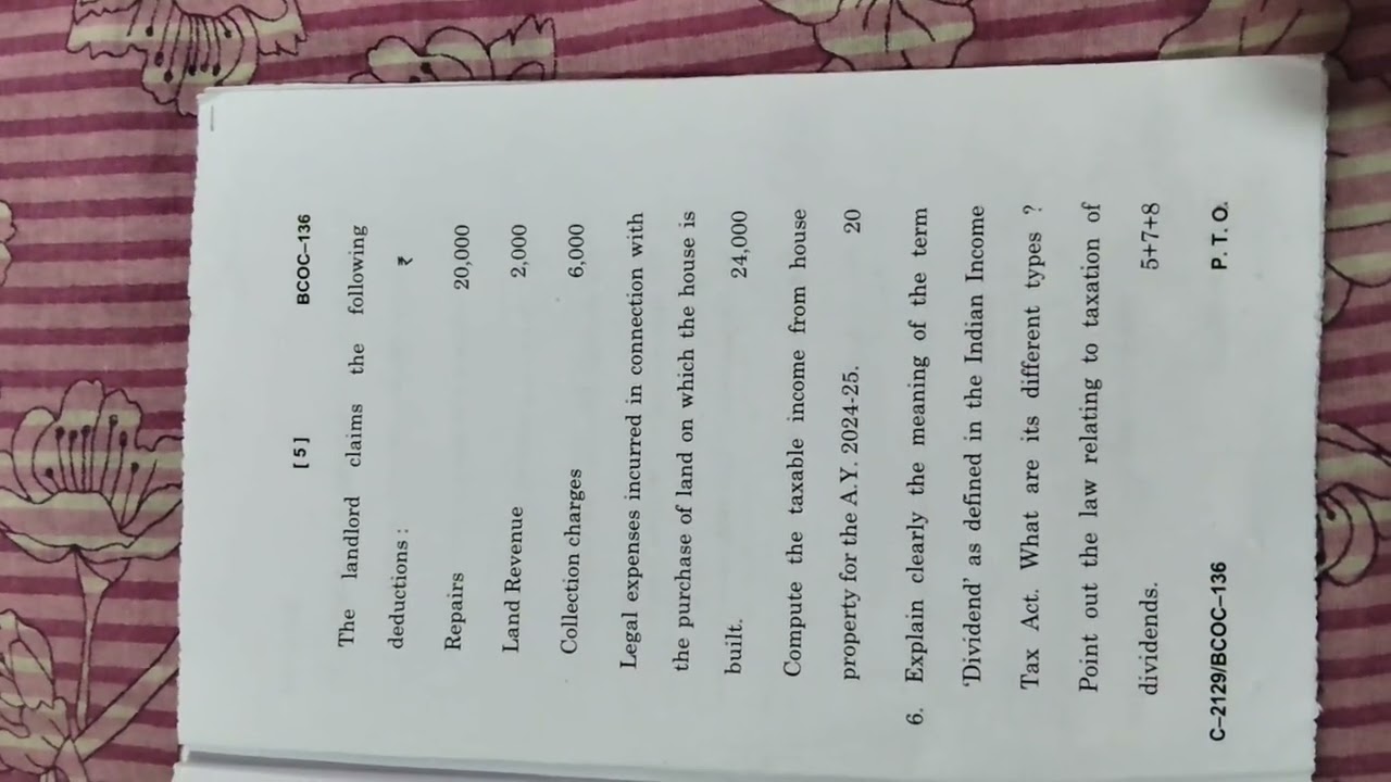 bcoc 136 dec 2025 question paper | income tax and law practice question paper dec 2025