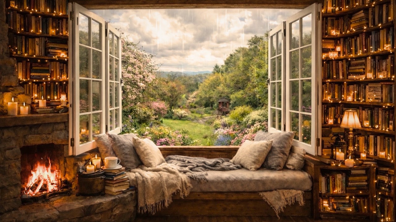 Spring Storm Reading Nook Ambience ⛈️ | Rain & Thunder Sounds for Deep Rest (3 Hours)