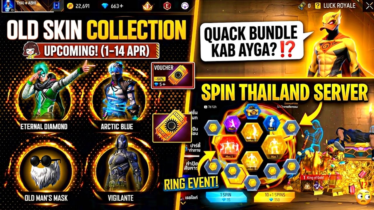 UPCOMING OLD BUNDLE EVENT IN FREE FIRE INDONESIA SERVER 🇮🇩❤️&zwj;🩹 AND SPIN IN THAILAND SERVER #update