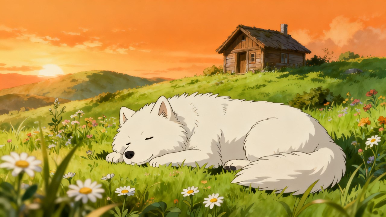Peaceful Samoyed in the Hills 🐾 Warm Golden Hour Lofi to Calm Your Mind