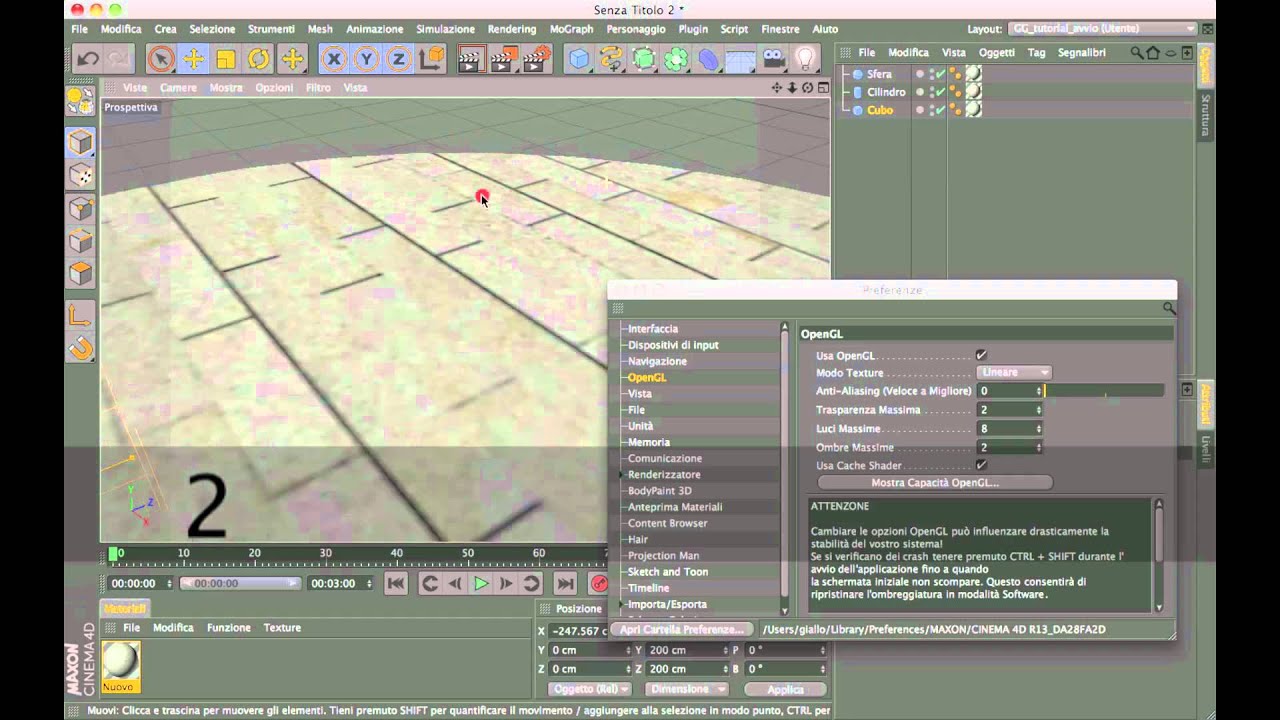 CINEMA 4D r13 - lezione 3 - preferenze e aiuto