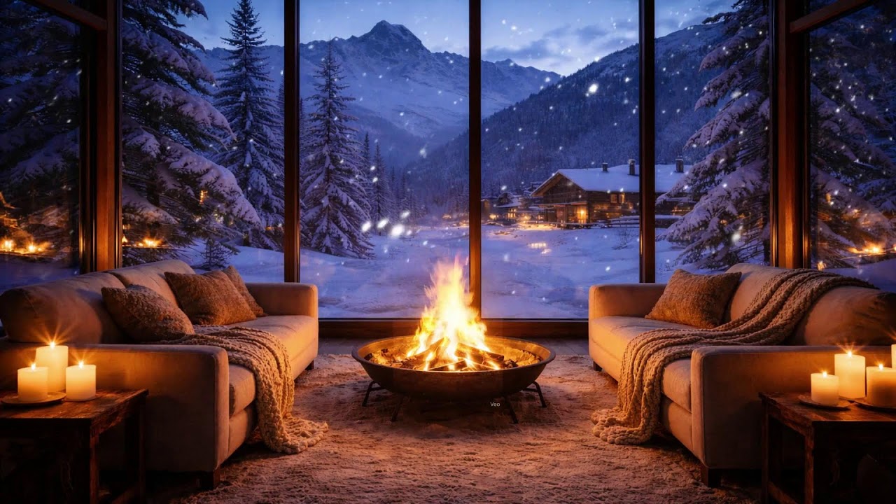 Winter Cafe Jazz Ambience with Cozy Fireplace