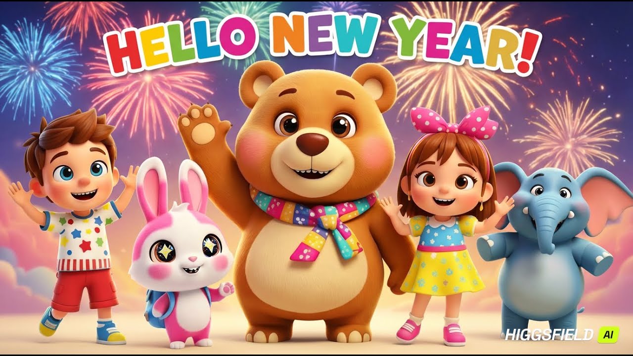 Hello New Year Song for Kids 🎵 | Learn, Dance & Celebrate | 3D Cartoon Video