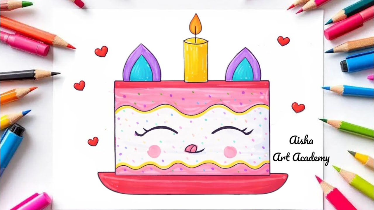 Easy Birthday Cake Drawing for Kids | Cute Cake Drawing