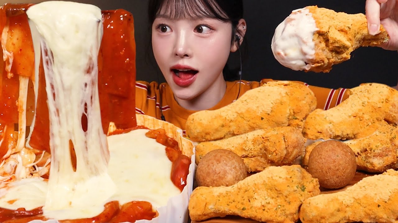 SUB)단짠바삭 뿌링클 치킨에 엽기떡볶이 먹방! 치즈 추가까지🔥자극끝판왕 조합 리얼사운드 Chicken & Tteokbokki Mukbang Asmr