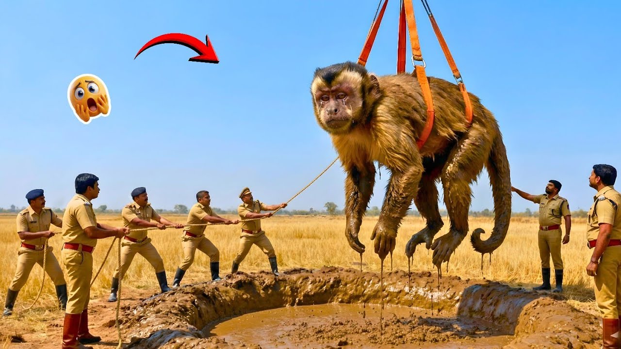 Brave Heroes Save Mother Monkey From Deadly Mud Trap