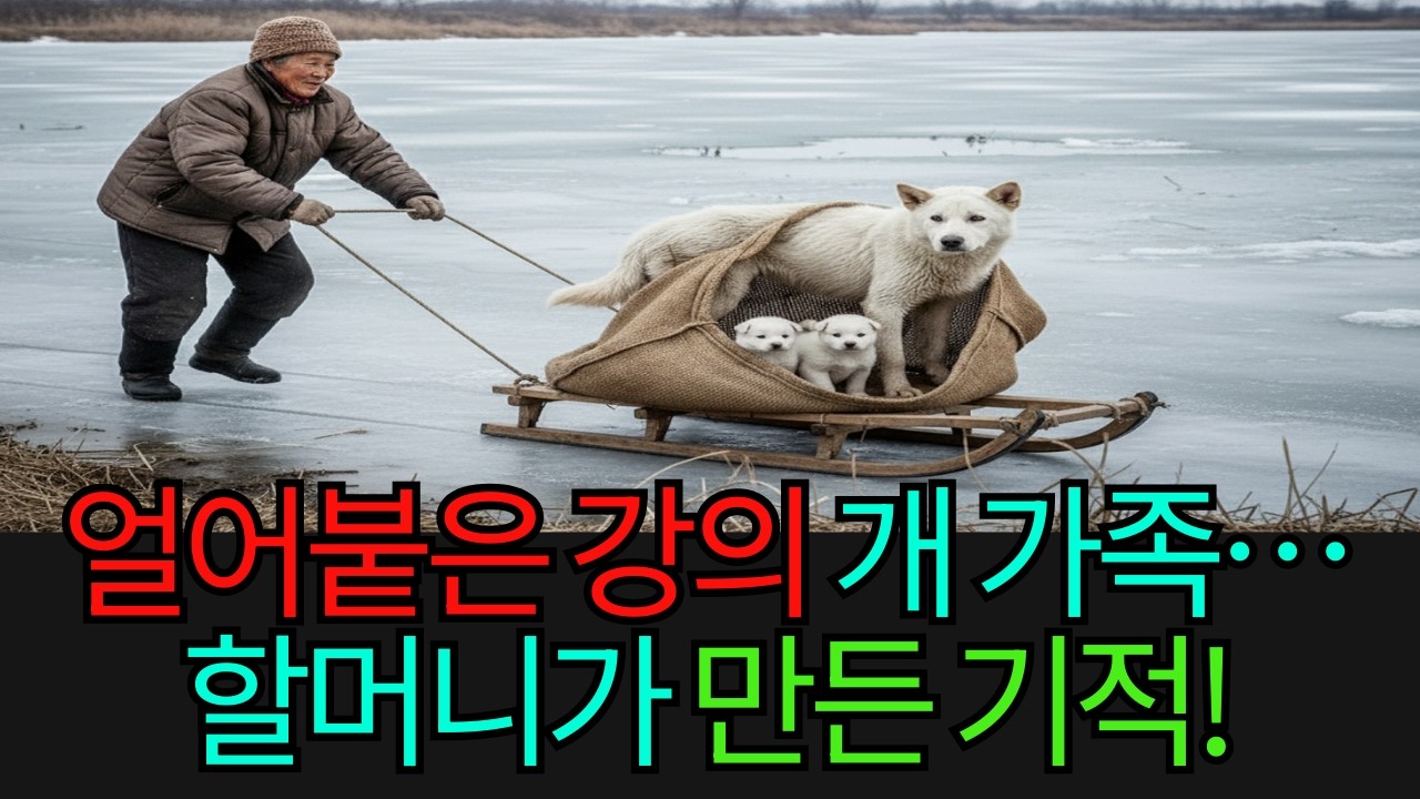 얼어붙은 강물에 묶여 떠내려가던 하얀 개 가족을 끝까지 놓지 않은 할머니… 다음 날, 재벌 견주의 기적 같은 보답이 찾아왔다!