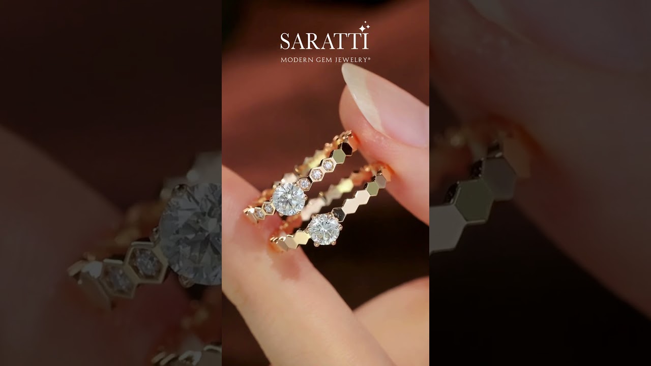 Golden  Honeycomb-Inspired Diamond Ring  #diamondrings #daintyring  #jewelry #Saratti #jewellery