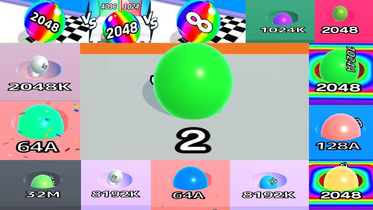 2048 | [1024A Drop in 2 No. Tile] BallRun 2048 vs Number Ball Race & Merge 3D vs BallRun Infinity