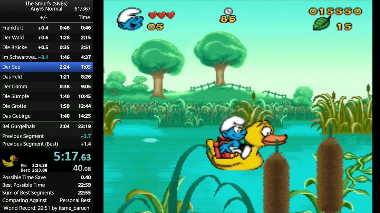 The Smurfs (SNES) - any% Normal Speedrun in 23:11