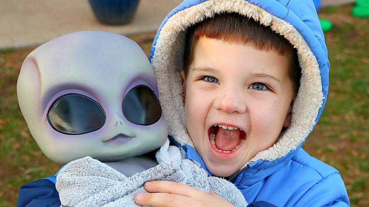 Caleb Pretend Play with UFO Baby Alien from Outer Space