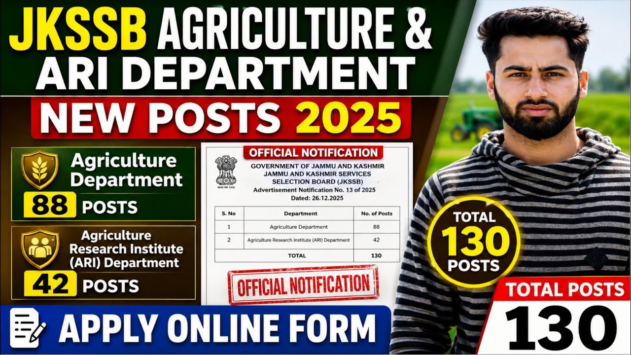JKSSB New 130 Posts Out 🔥 Jkssb Agricultural & ARI Department Jobs | Jkssb 10th,12th Pass Posts 2026