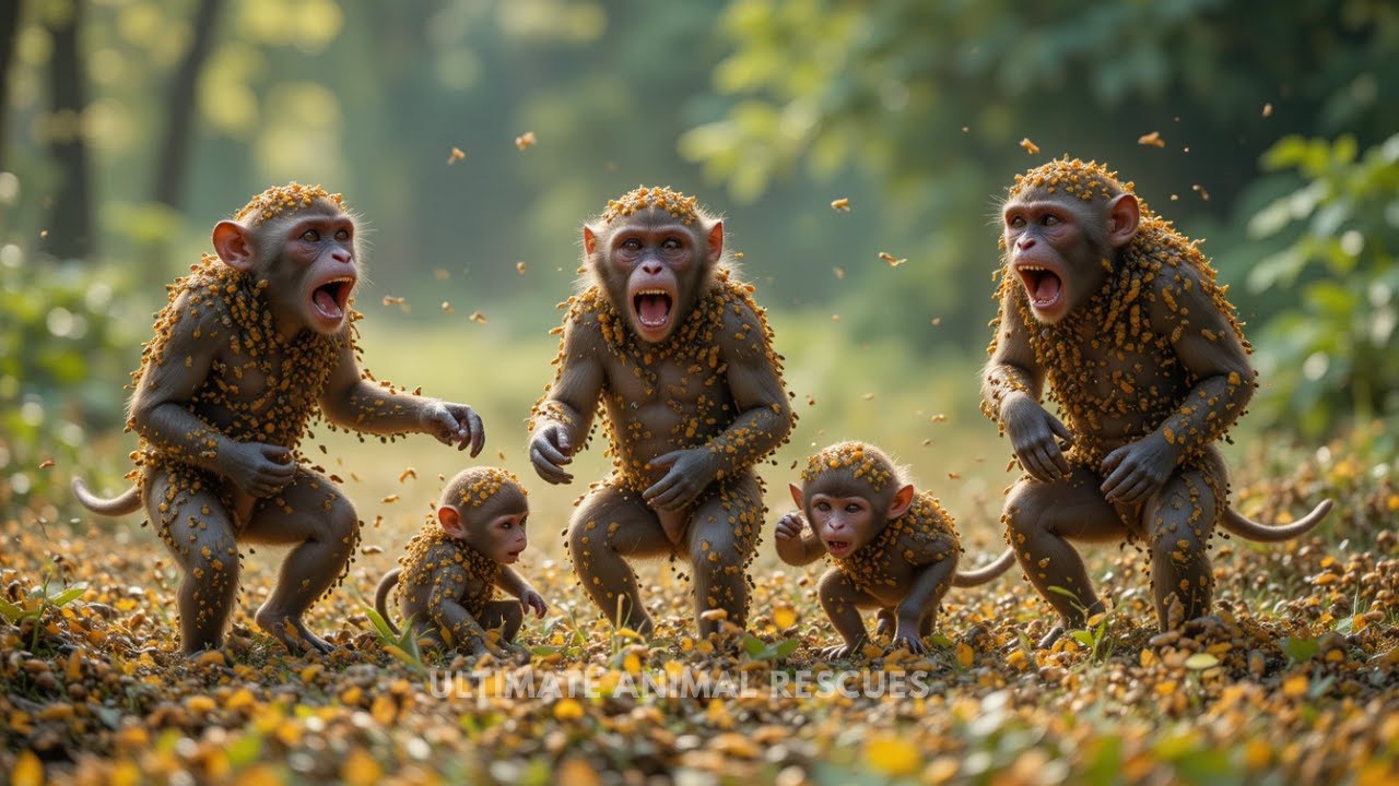 Bee Attack on Monkeys After Hive Disruption in The Forest | Animal Rescue