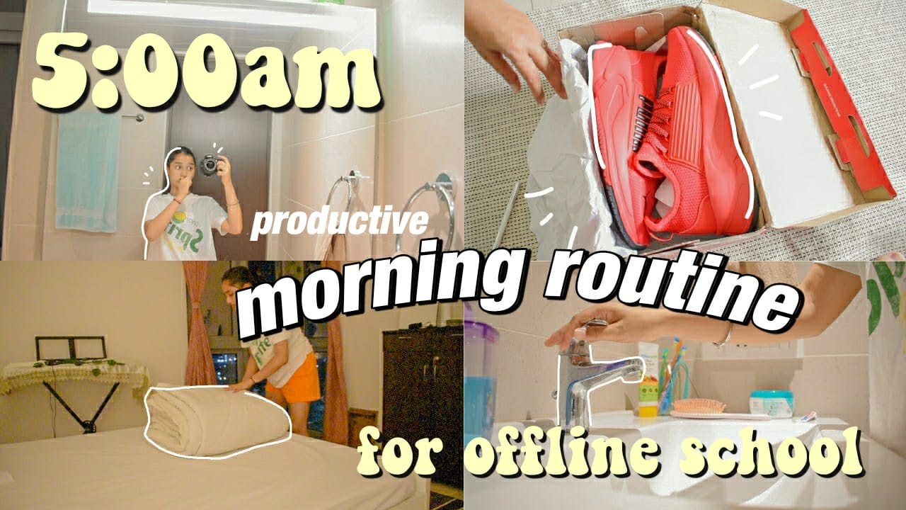 A productive 5AM morning routine for offline school! *realistic!! | Unboxing new shoes, desk decor
