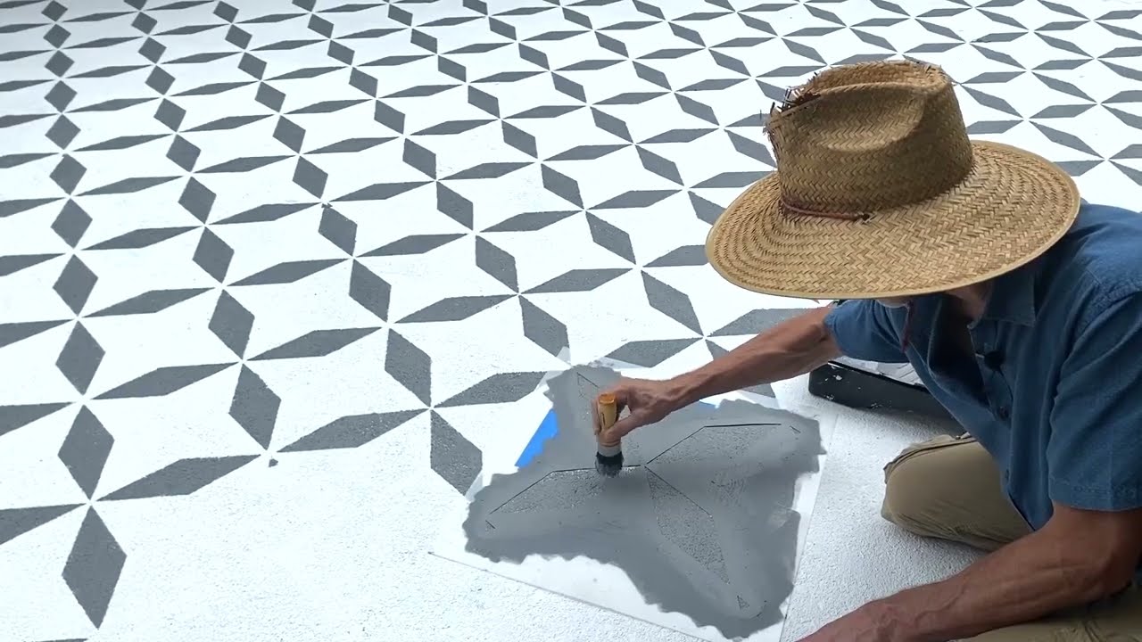 Stenciling a Concrete Patio Using Cutting Edge Stencils Concrete Stencil Patterns! Diamant Stencil