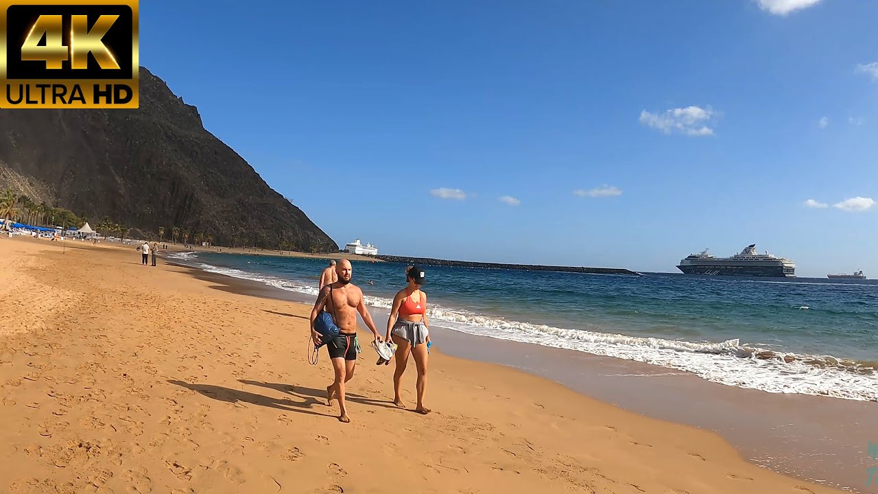 TENERIFE | BEACH WALK - Playa de las Teresitas 🏖️ [Santa Cruz de Tenerife] | Dec 2021 - 23&ordm;C