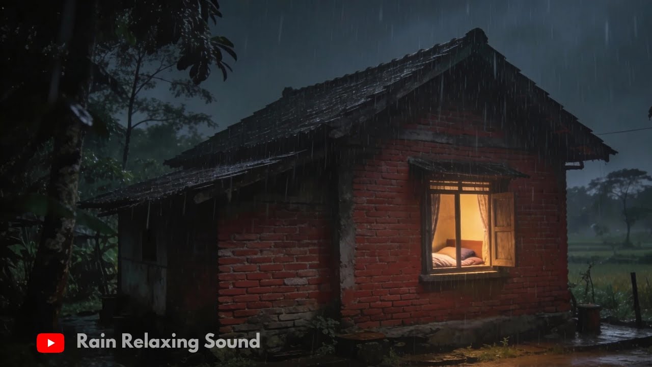 Loud Night Rain and Heavy Thunder | Cozy Cabin Roof Storm Ambience