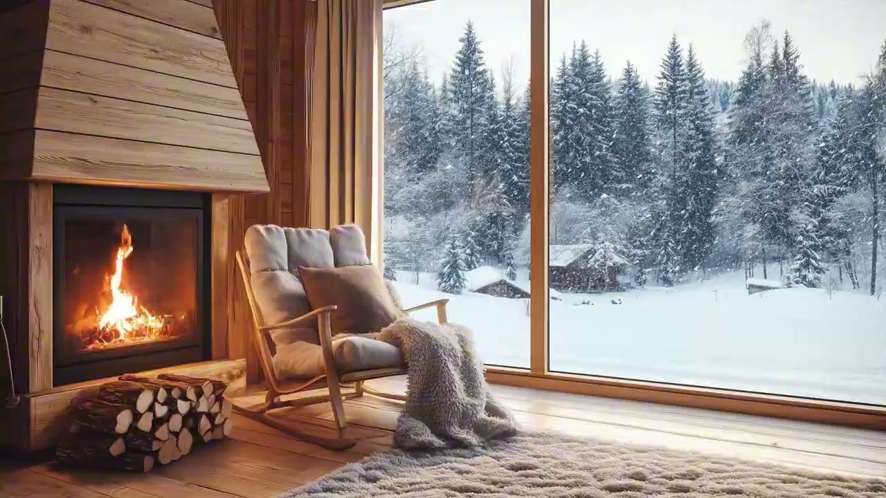Crackling Fireplace and Gentle Snowfall Ambience🔥 |❄️ Winter Sounds for Deep Sleep and Stress Relief