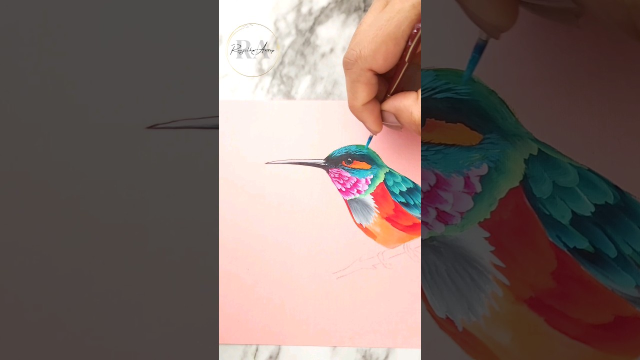 🔴💫 AMAZING Humming bird Painting Using simple brush strokes #shorts
