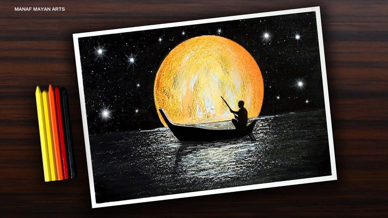 Moonlight Journey | Drawing for Beginners with Crayons | step by step | Satisfying #103