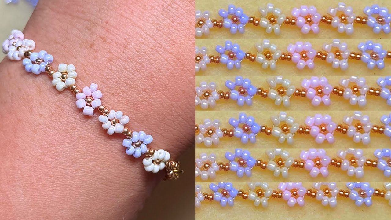 【DIY】Very Cute Flower Bracelet Tutorial / BEADS JEWELRY MAKING / BRACELET MAKING