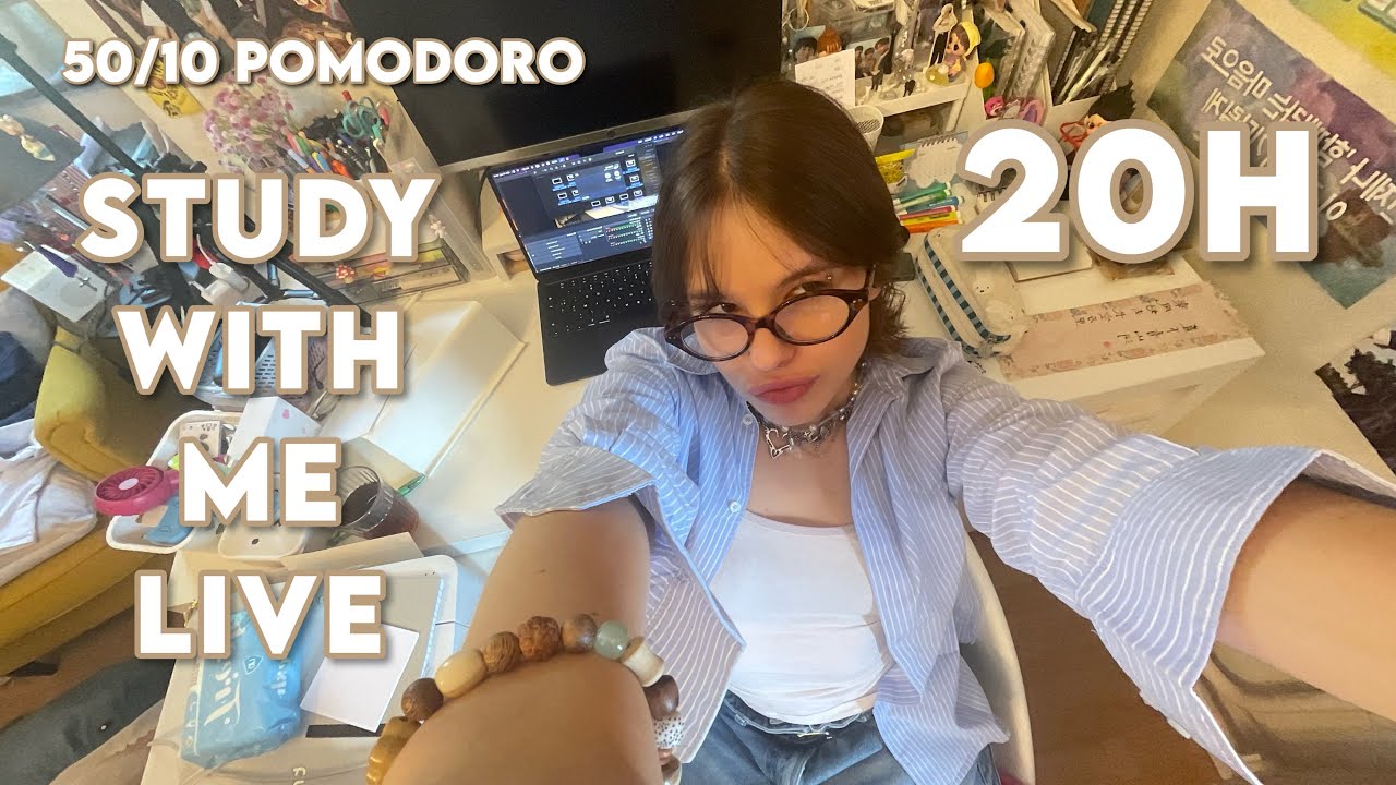 study with me live: 20 hours (part 1)  (real sounds, no music, 50/10 pomodoro technique) 🌷