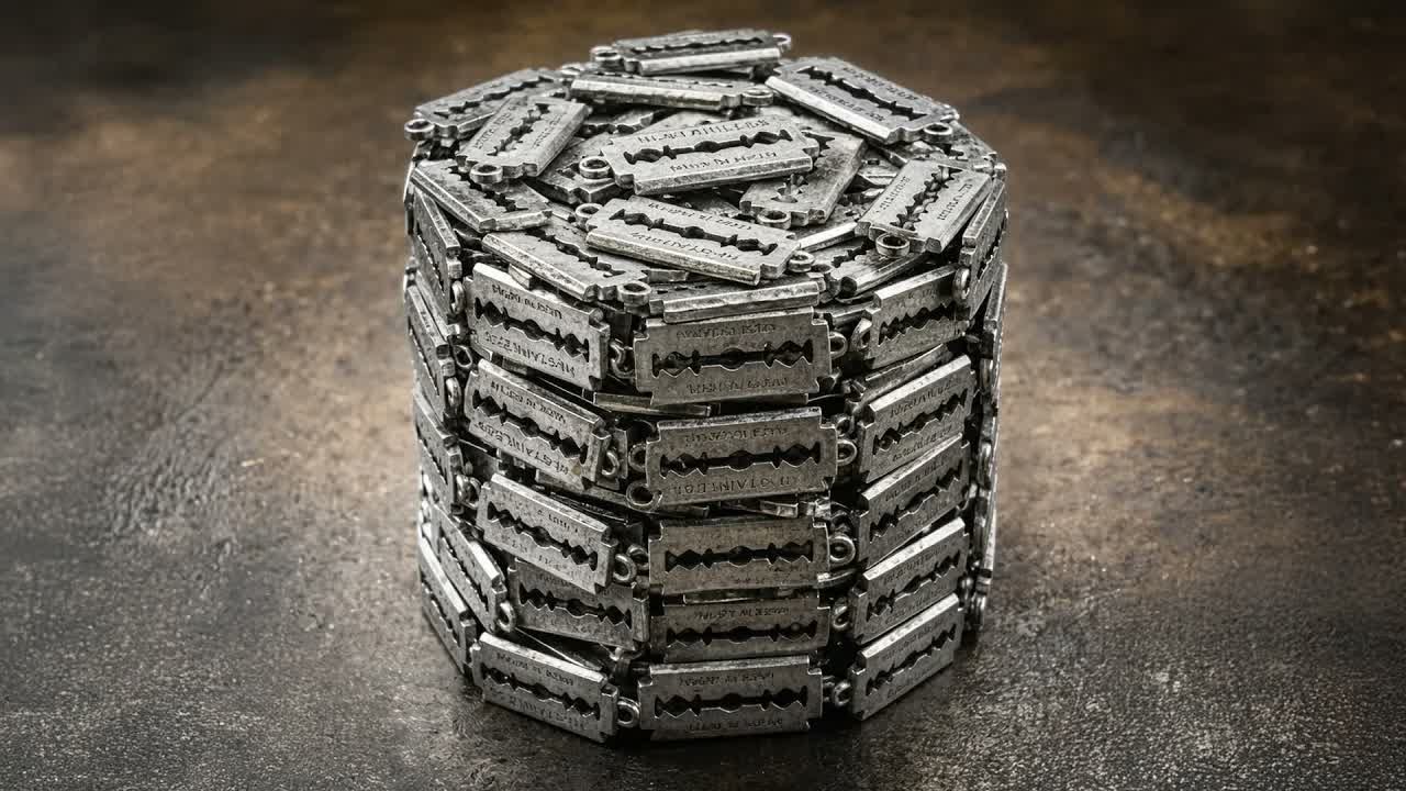 Turning 150 Razor Blades into a Damascus Steel Knife ｜ Canister Damascus Forging