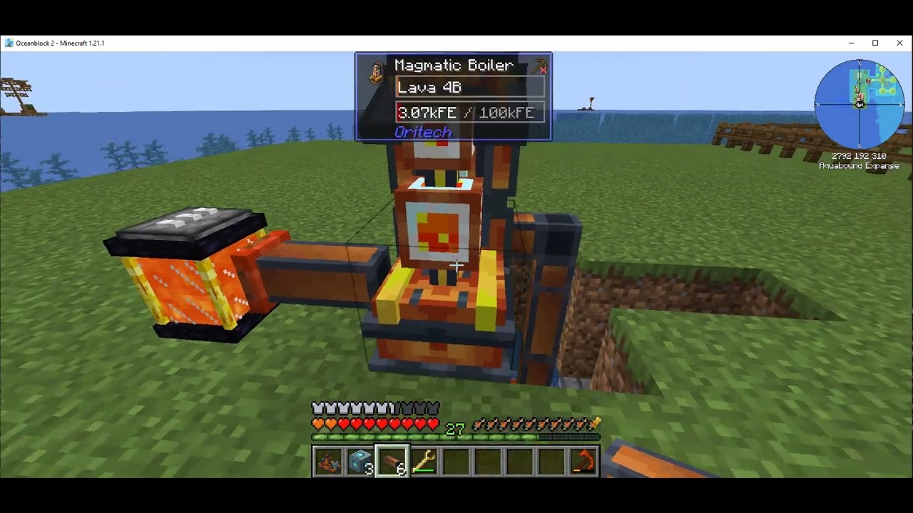 Oceanblocks 2 Oritech Steam Engine Setup
