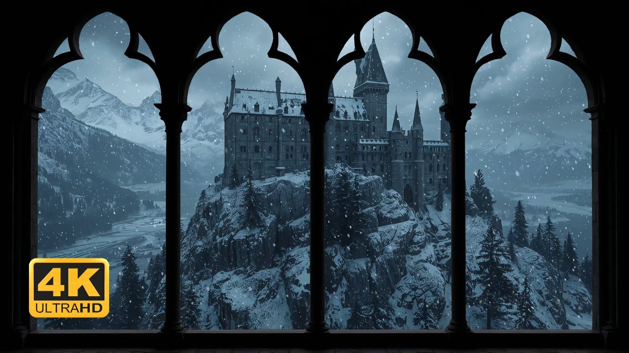 ❄️ Snowstorm at the Dark Castle Window – Cold Wind Ambience 4K For Study & Relaxation