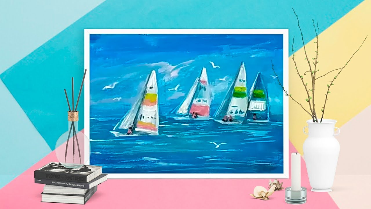 oiled sailboat acryllation digital painting  #7-minuteart&crafts