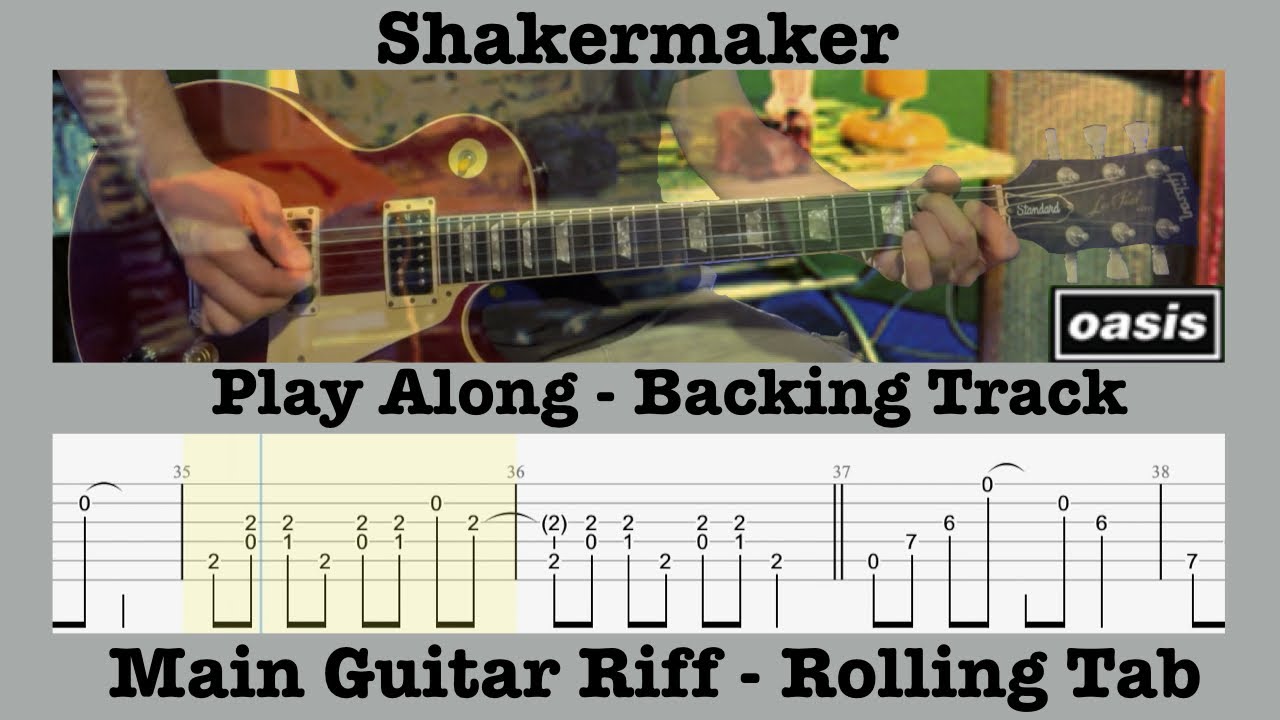 Shakermaker - Oasis - Main Riff - Play Along - Backing Track - Noel Gallagher - Lesson - Rolling Tab