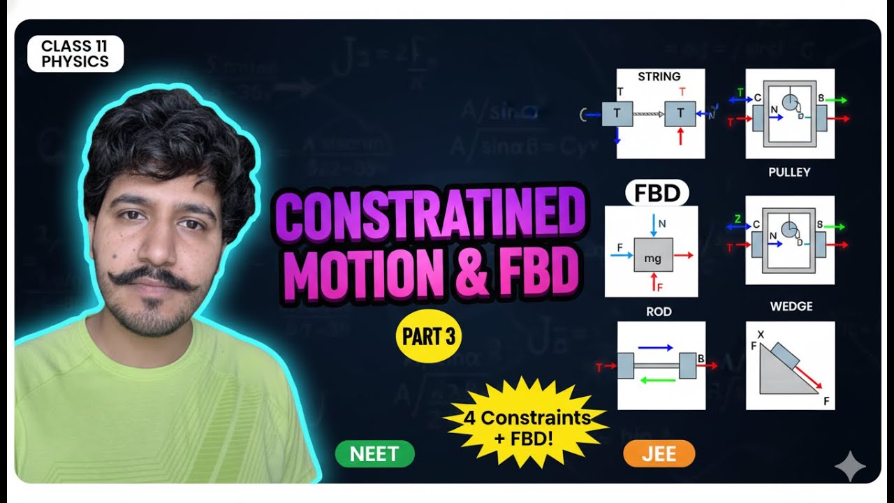 Constrained Motion & FBD Complete | String, Pulley, Wedge Constraint | Newton's Laws Part 3