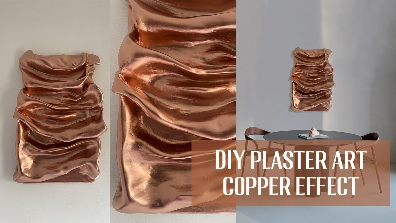 DIY PLASTER ART - copper chrome effect (joint compound, canvas, wire mesh)