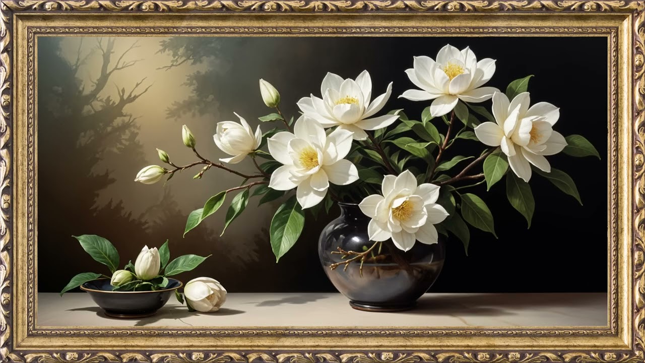 ÇERÇEVE EKRAN /TABLO EKRAN Vintage White BEYAZ ÇİÇEKLER TV Art Screensaver for TV Wallpaper 3