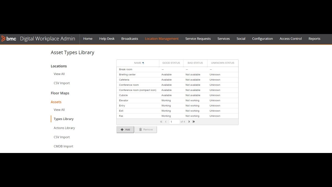 Preparing room assets for reservation in BMC Digital Workplace 19.02