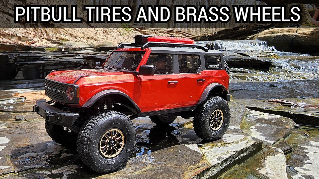 Axial Scx24 Bronco Pitbull PBX A/T tires and brass wheels