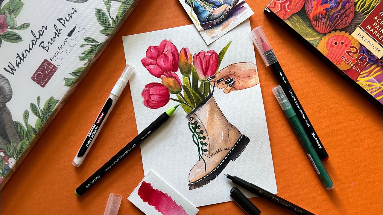 Рисуем ботаническую иллюстрацию акварельными маркерами MOBEE art