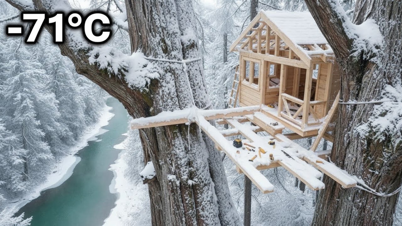 Building a Cozy Treehouse Cabin on 2 Giant Trees in the Coldest Place on Earth (&ndash;71&deg;C)