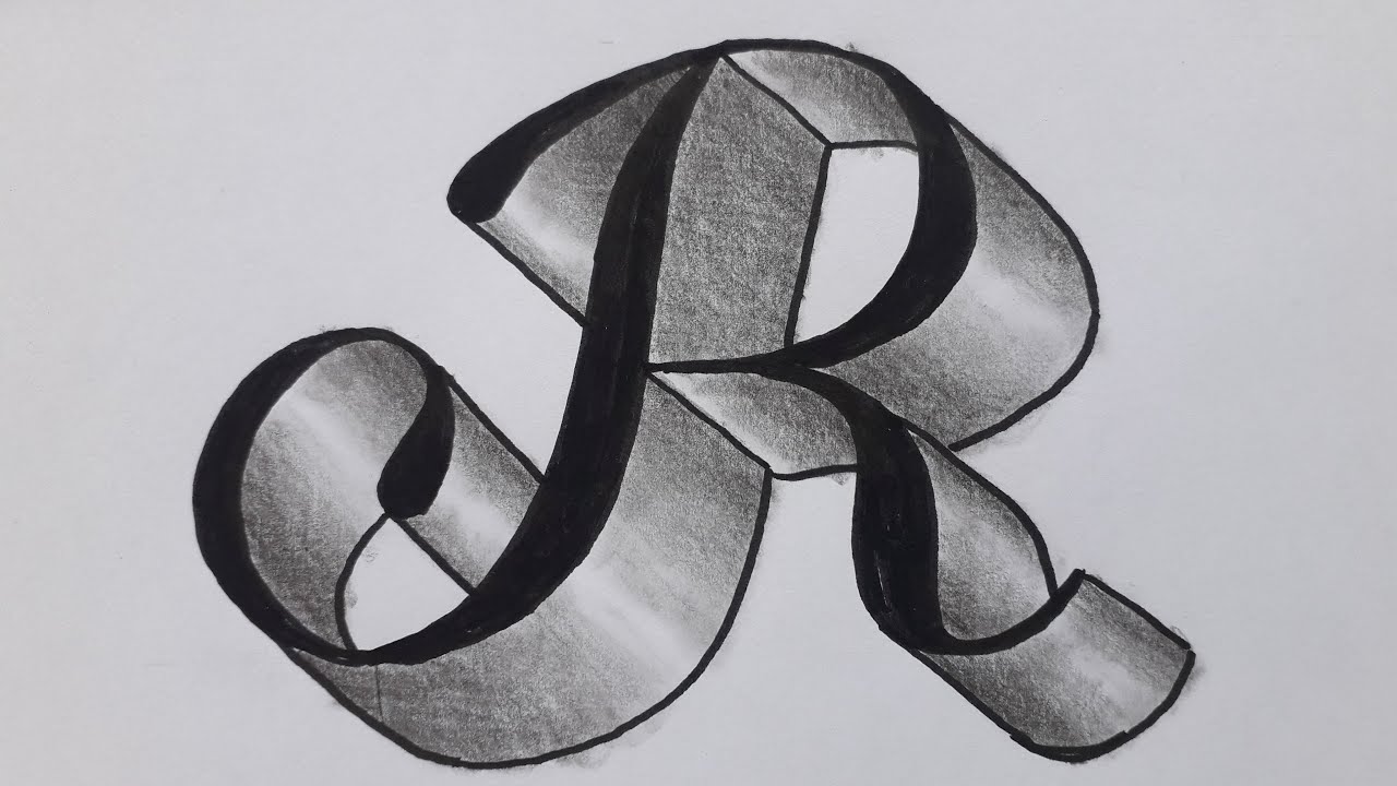 3d Drawing Letter R On Paper For Beginners / How To Write Easy Art With Marker And Pencil