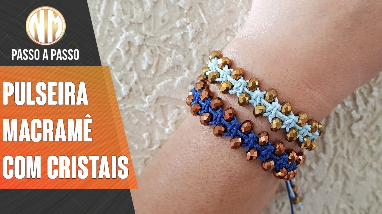 Pulseira Macramê com Cristais e fecho de amarrar