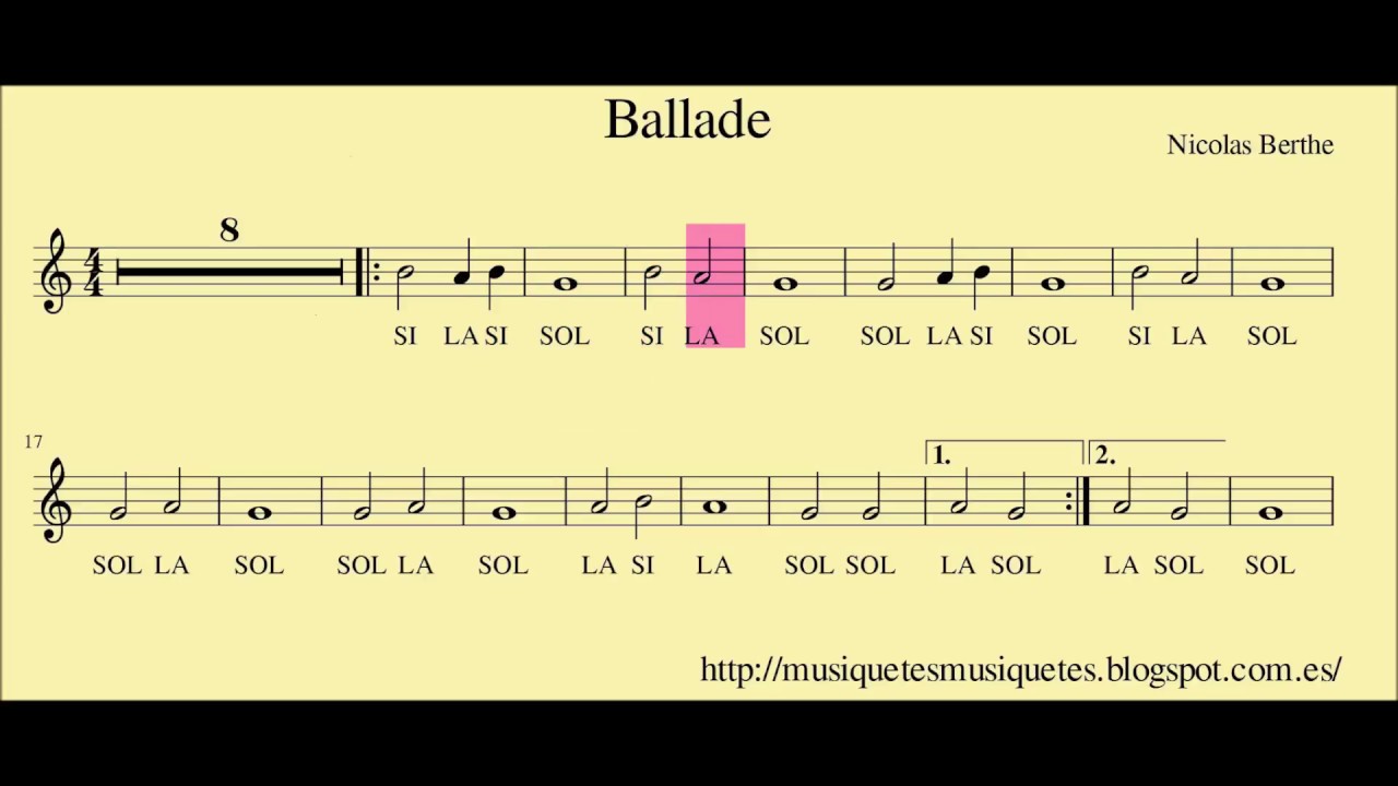 Ballade. Partitura flauta + àudio. Sol-la-si. Amb melodia.