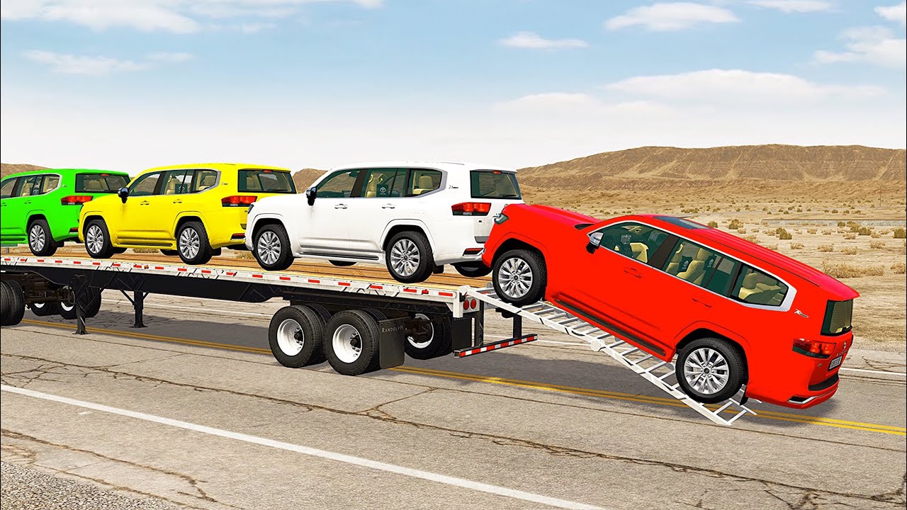 Flatbed Truck Mcqueen  | Transportation with Truck - Pothole vs Car #512 - BeamNG.Drive