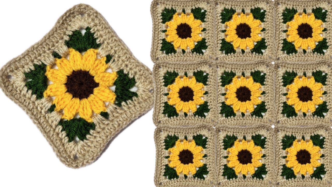 Crochet SUNFLOWER Granny Square Tutorial 👉Best For Beginner's | Crochet Square for Blanket | Throw