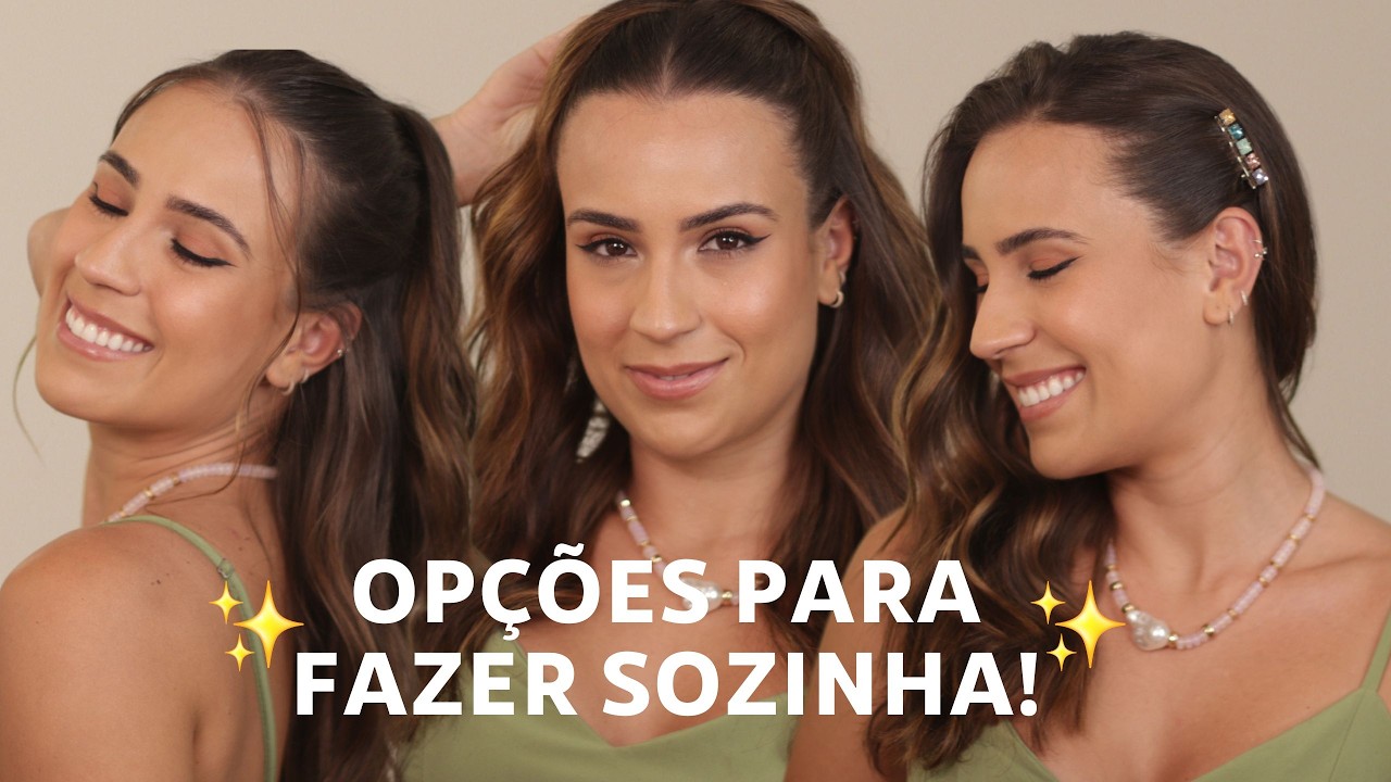 3 penteados semi presos FÁCEIS e PRÁTICOS! #penteados #cabelocacheado