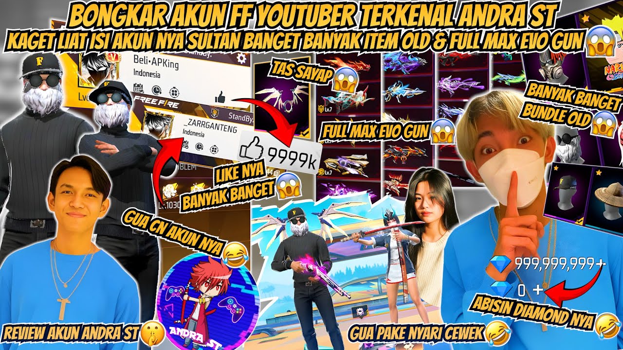 BONGKAR AKUN FF YOUTUBER TERKENAL ANDRA ST KAGET LIAT ISI AKUN NYA SULTAN BANGET BANYAK ITEM OLD 😱