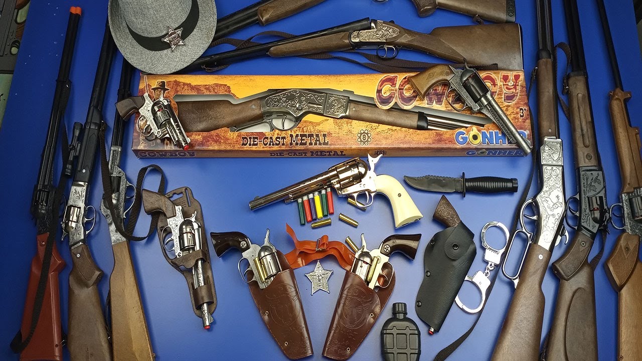 Toy Guns Toys Cowboy Weapons ! Box of Guns Toys-winchester rifle,colt gun