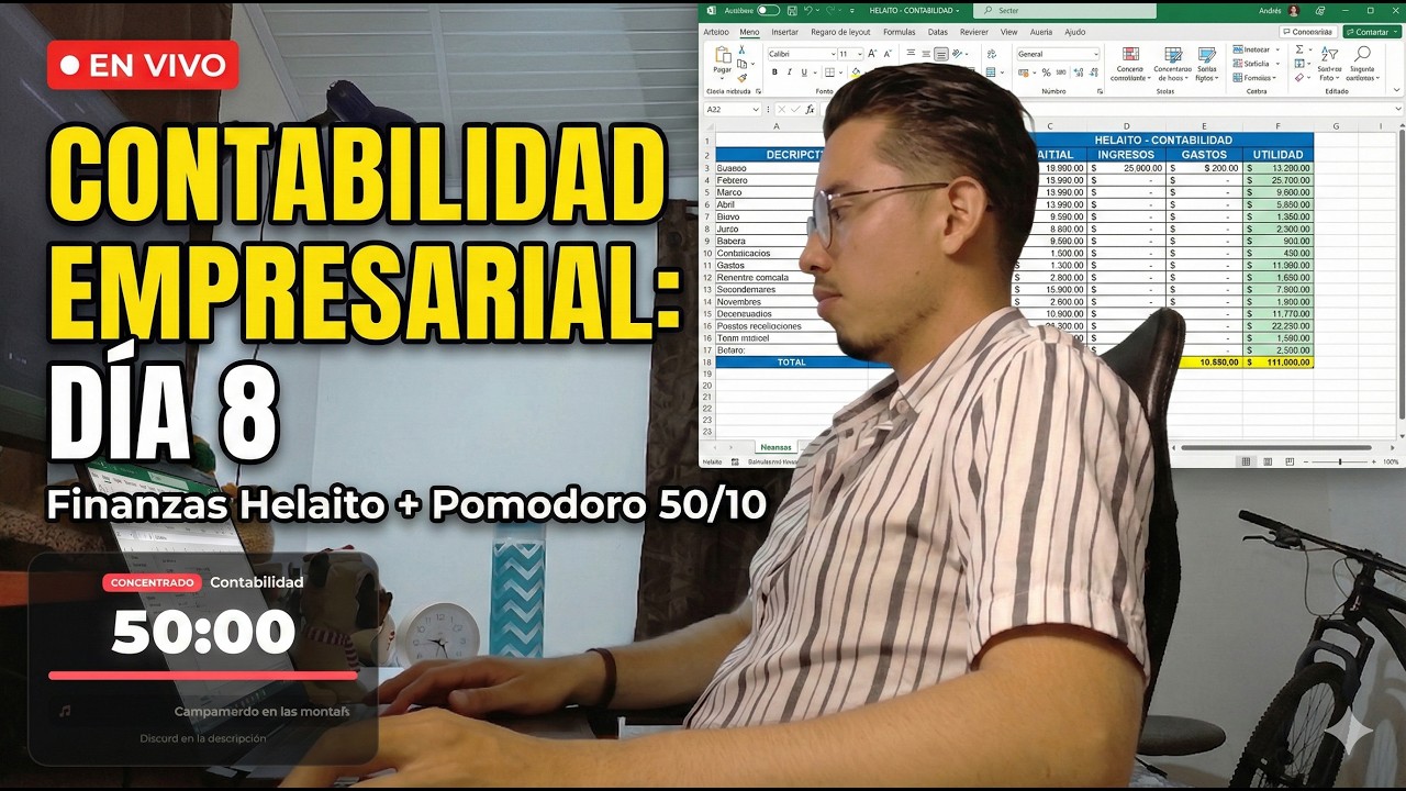 3 HORAS POMODORO (50/10) | Contabilidad de NEGOCIO | Día 8 | Sonido de Montañas