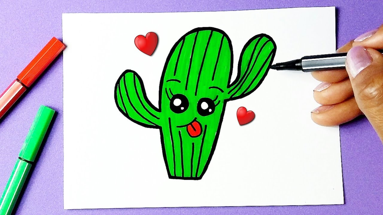 Como desenhar Cacto fofo Kawaii ❤ Desenhos Bonitos - Desenho para Desenhar