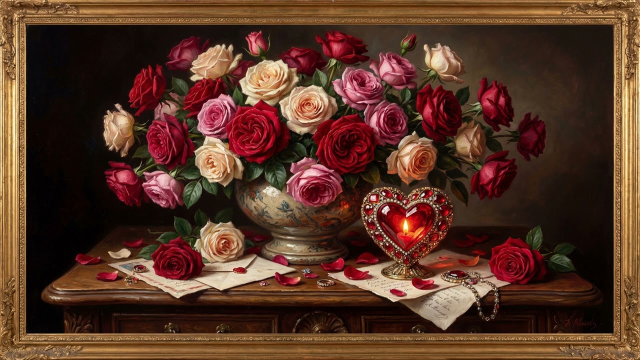 Luxurious Valentine: Hyperdetailed Oil Painting Screensaver